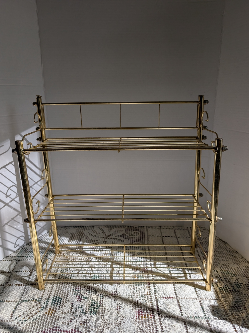 Vintage Brass Tone 3 Tier Wire Countertop Shelf Organizer Display